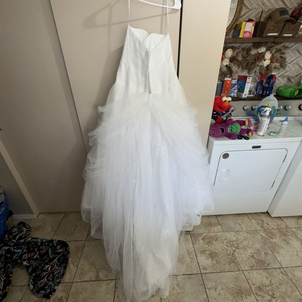 DAVID'S BRIDAL Strapless Tulle Lace Ball Gown White‎ Wedding Dress 18W Beaded - Picture 12 of 16